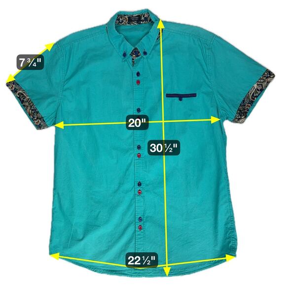 Coofandy Casual Short Sleeve Shirt Mens Large Green Slim Fit Button Paisley Trim - Picture 4 of 13